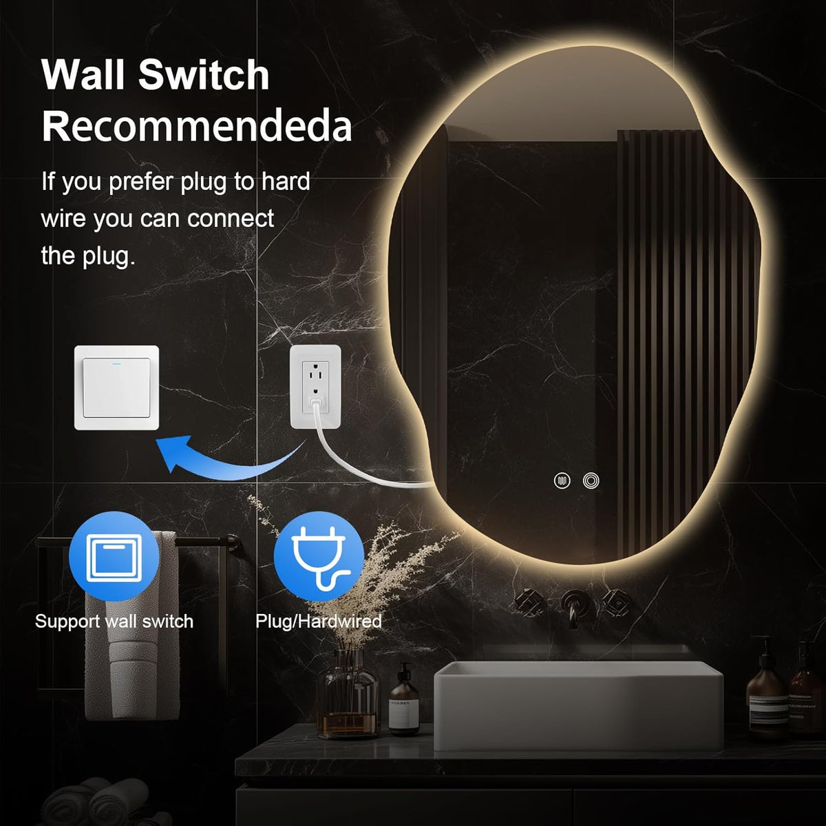 LED Bathroom Mirror with Lights,Asymmetrical Led Bathroom Vanity Mirror for Wall with Front and