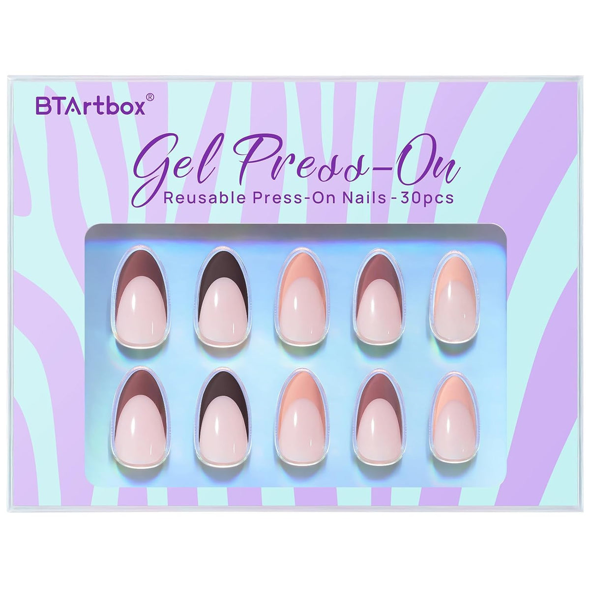 BTArtbox French Tip Press On Nails, Short Almond Supremely Fit & Natural Glue On Nails with Nail