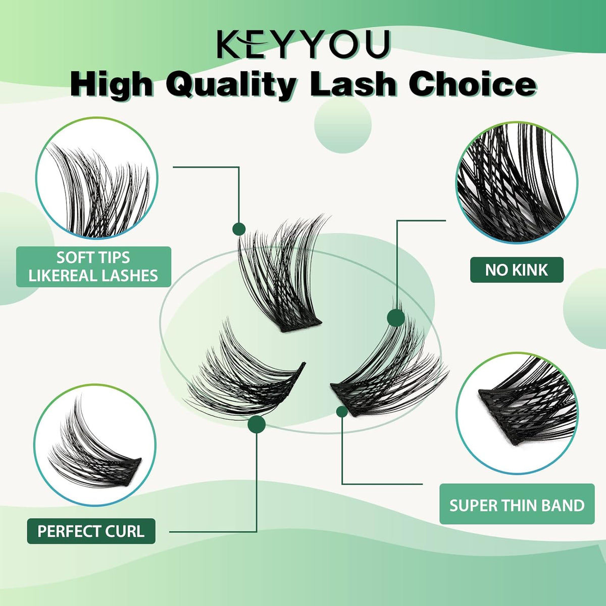 Lash Clusters 96pcs Individual Lashes Y01 D Curl 18mm Cluster Lashes KEYYOU Volume Wispy Lash