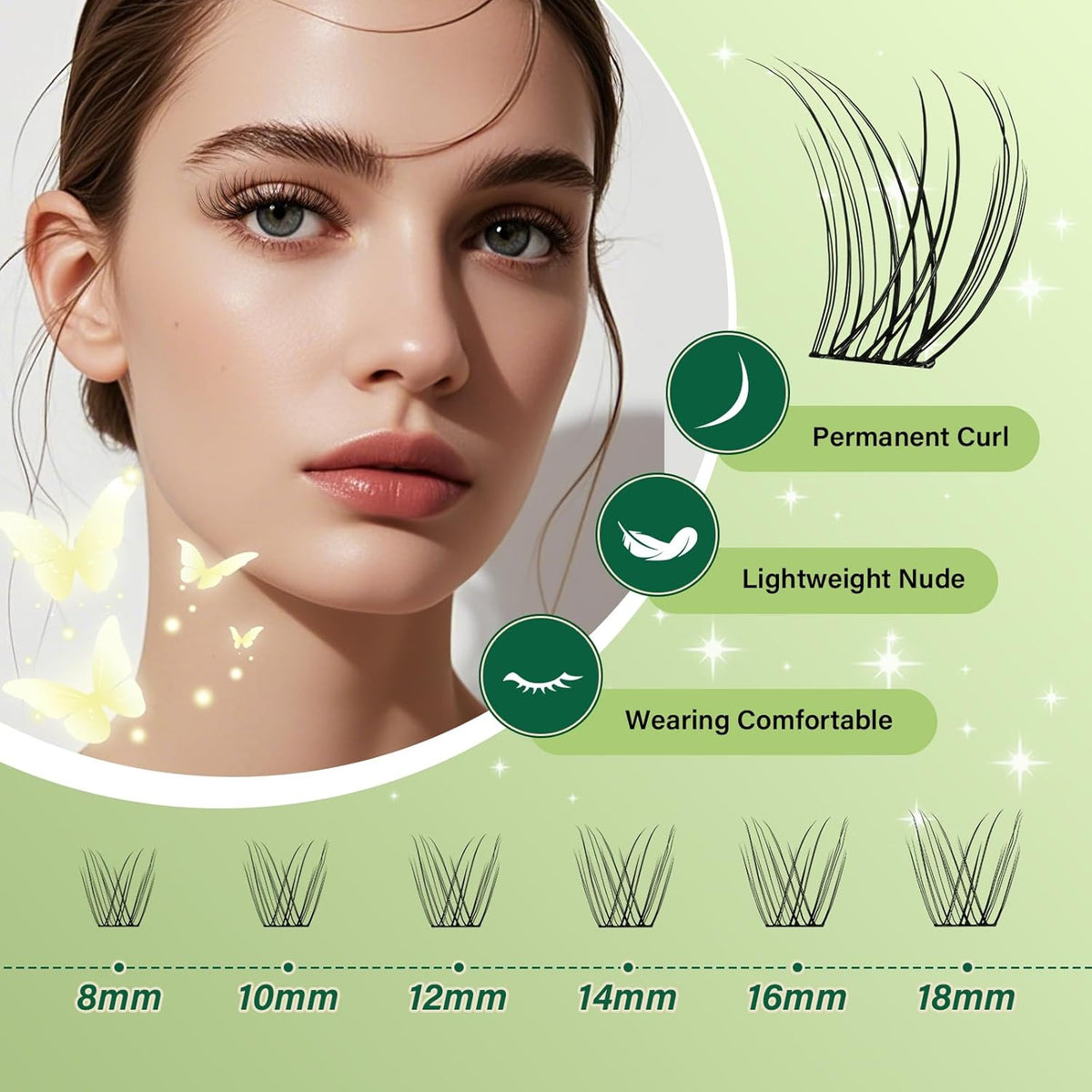 KEYYOU Natural Lash Clusters Kit 144Pcs DIY Lash Extension Kit Wispy Eyelash Extensions Kit D Curl