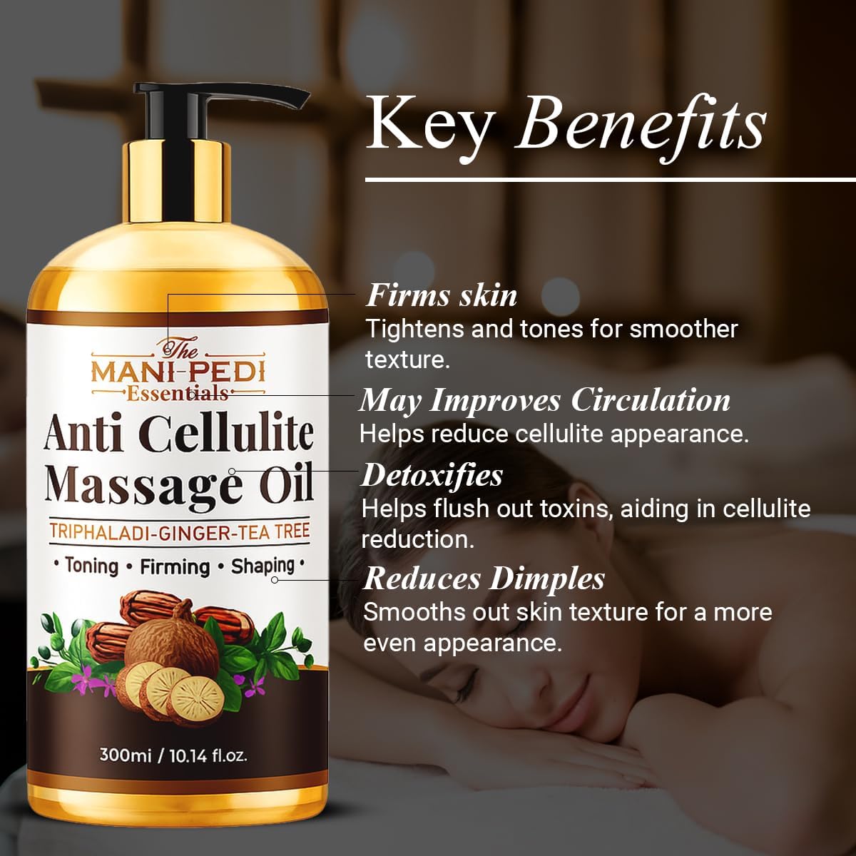 Anti Cellulite Massage Oil with Ginger Oil, Tea-Tree Oil & Natural Herbs for Toning, Firming &