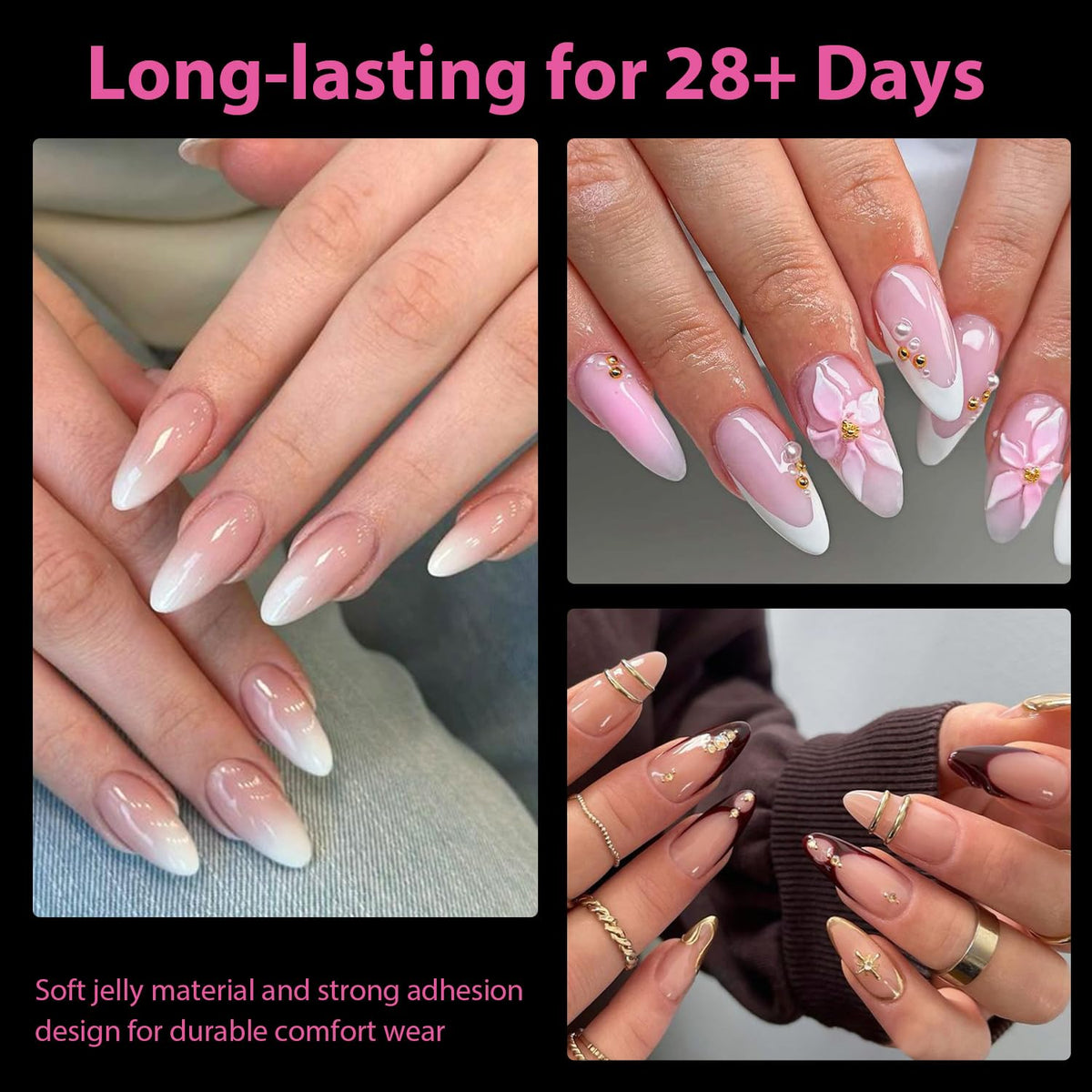 UNA GELLA Almond Gel Nail Tips, 504PCS Pre Etched Clear Fake Nails Tips Medium Almond Shape - 12