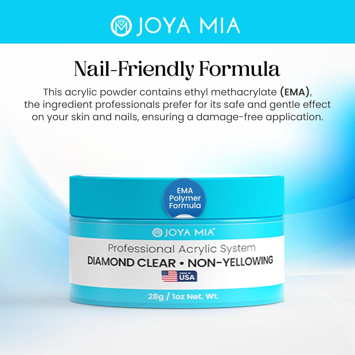 Joya Mia Acrylic Powder for Nails, MMA-Free, Super Adhesion Professional Powder for Flawless &