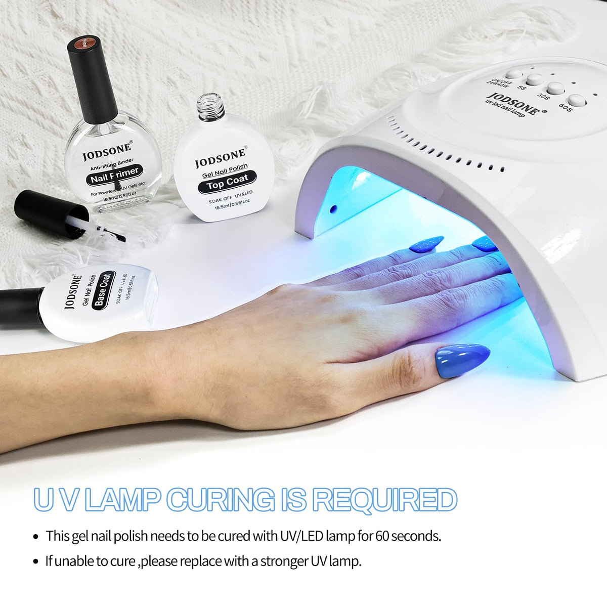 JODSONE 3Pcs 16.5ml Top Coat and Base Coat Set with Nail Primer No Wipe Top Coat Base Need U V Lamp