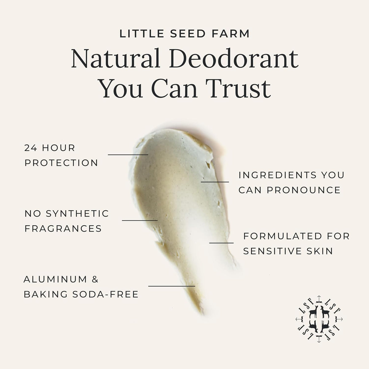 Little Seed Farm All Natural Deodorant Cream, Aluminum Free Deodorant for Women or Men, 2.4 Ounce