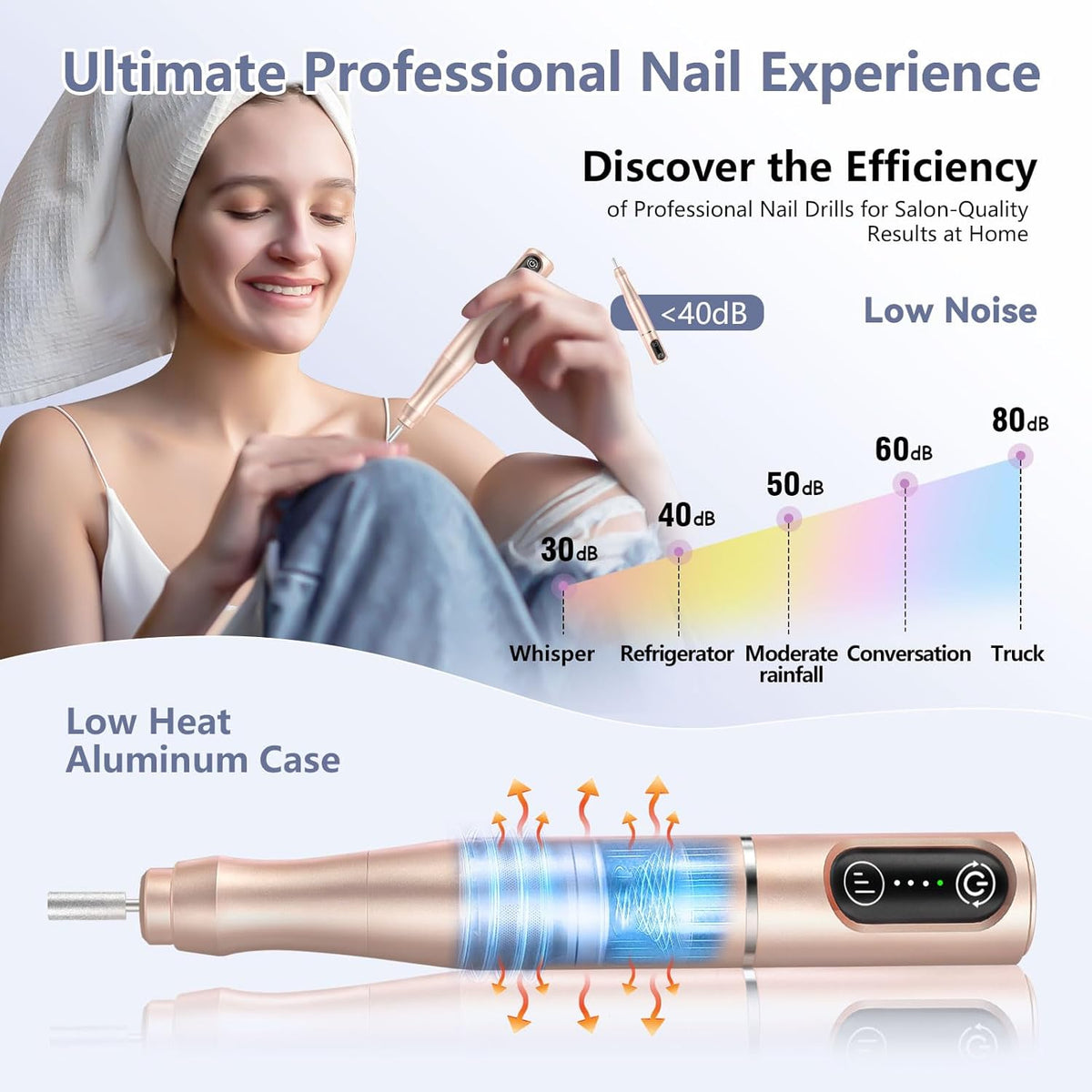 Cordless Nail Drill Electric Rechargeable File Kit, Professional Efile Acrylic Gel Nail Polish