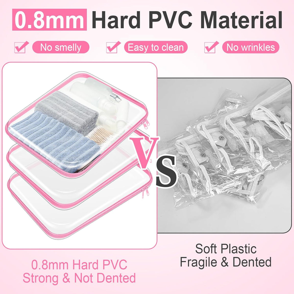 Hoolerry 3 Pcs Clear Hard Zipper Case Plastic Pouch Transparent Hard Case Clear Makeup Bag Portable