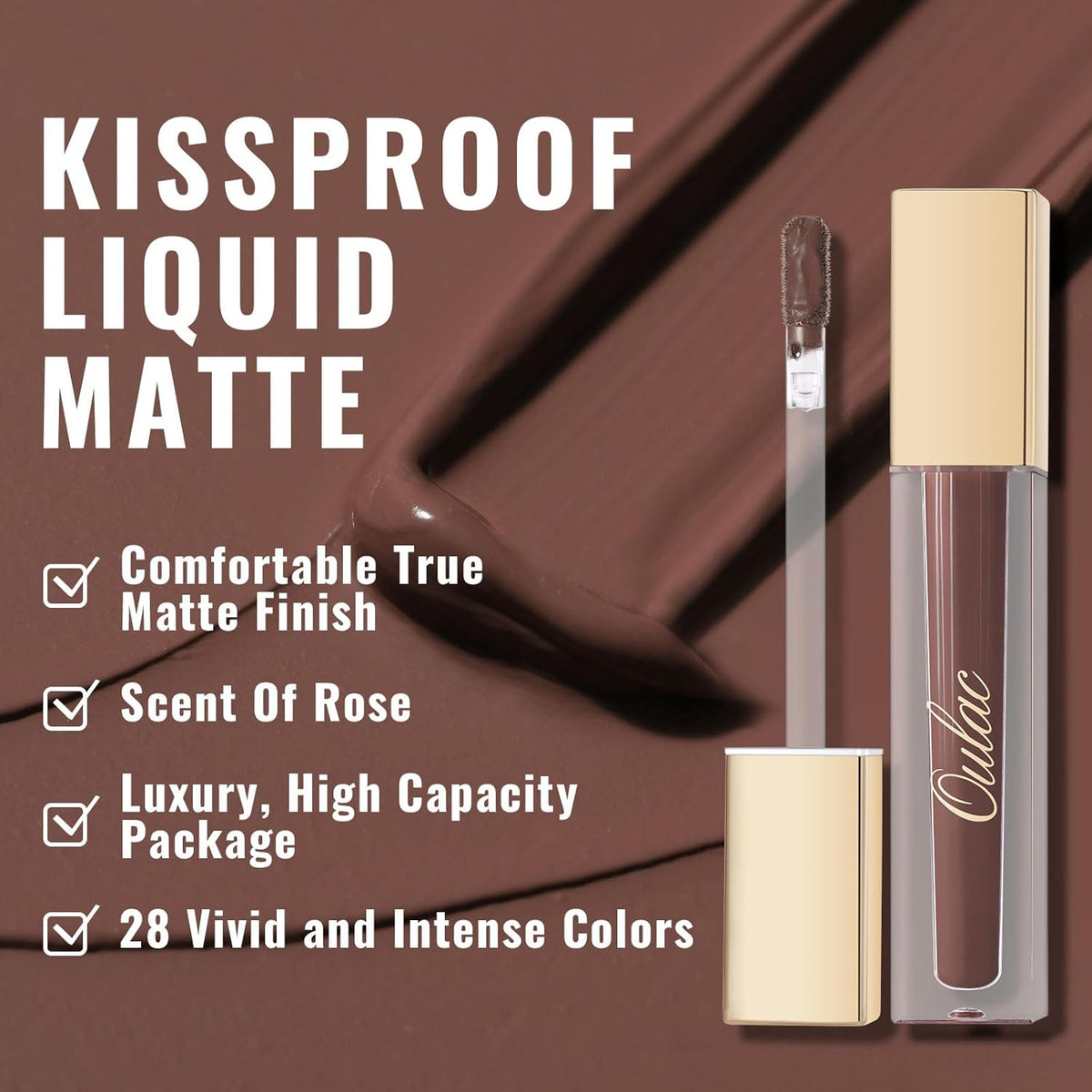 Oulac Matte Liquid Brown Lipstick for Women, Long Lasting Lipstick Waterproof Lip Stain, No