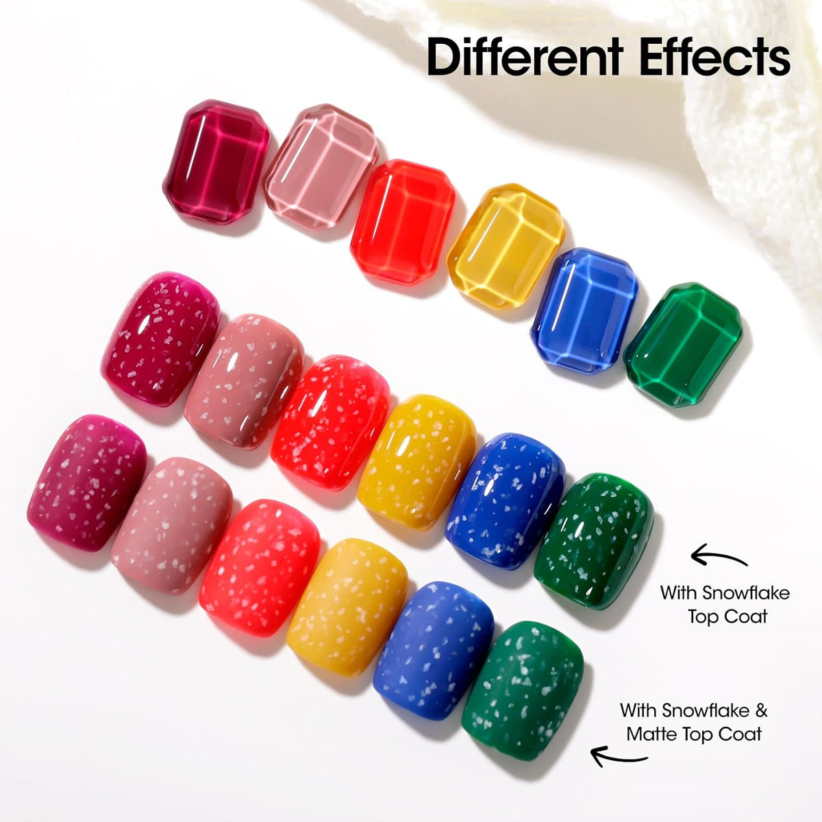 GELLEN Glitter Gel Top Coat, Snowflake Top Coat Nail Polish, Soak off Clear Glossy No Wipe Gel with