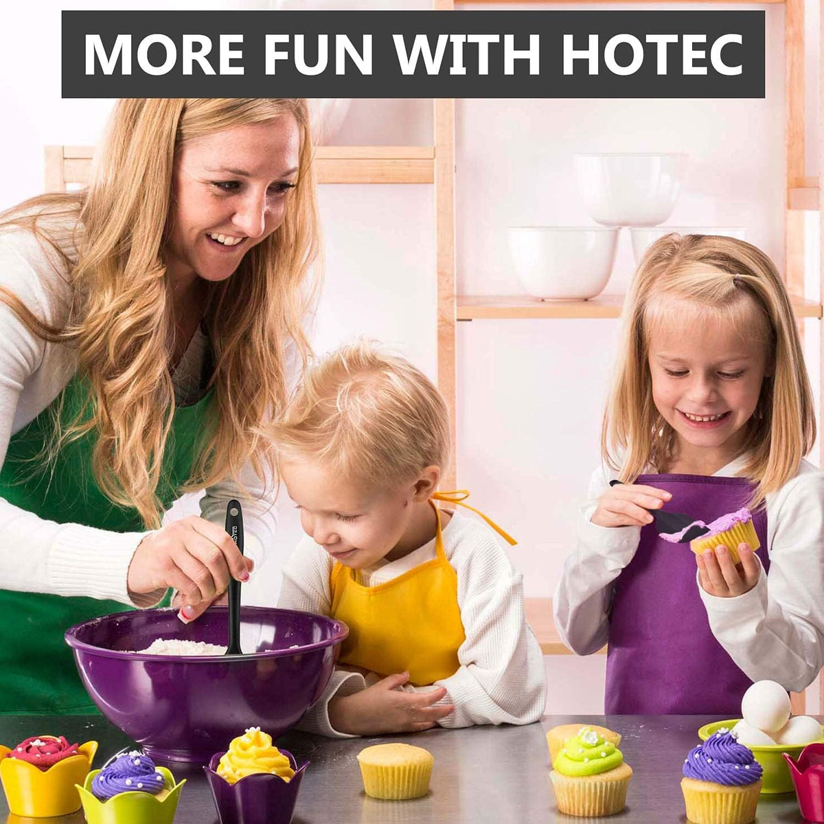 HOTEC 600℉ Heat Resistant BPA-Free Silicone Rubber Spatula Set,Kitchen Cooking Spatulas, Baking