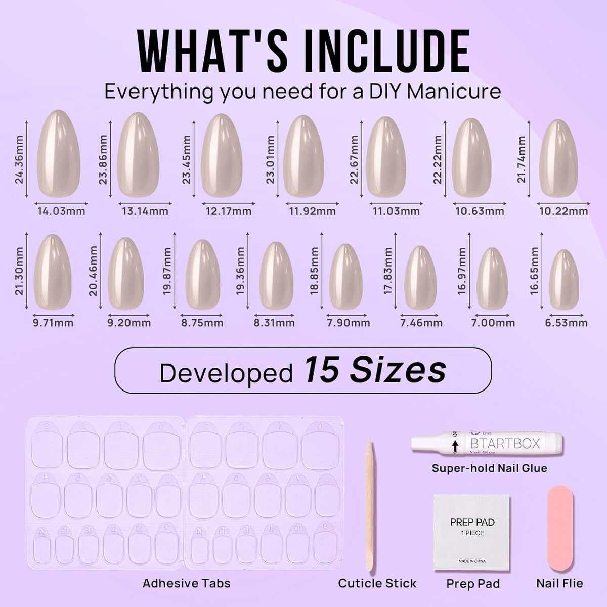 BTArtbox Press On Nails Almond - Medium Soft Gel Chrome Nails, Glue On Nails with Nail Glue