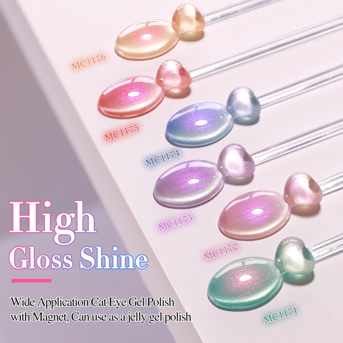 Double Rhythm Cat Eye Gel Nail Polish Set of 6 Same Color Same Bottle 0.5 Oz Shimmer Glitter with