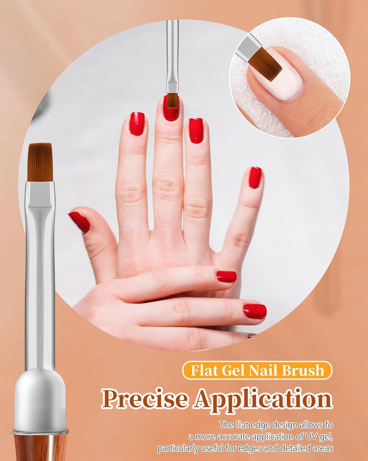 3PCS Nail Art Clean Up Brushes, Round/Angled/flat Acetone Resistant Gel Nail Polish Remover Brush