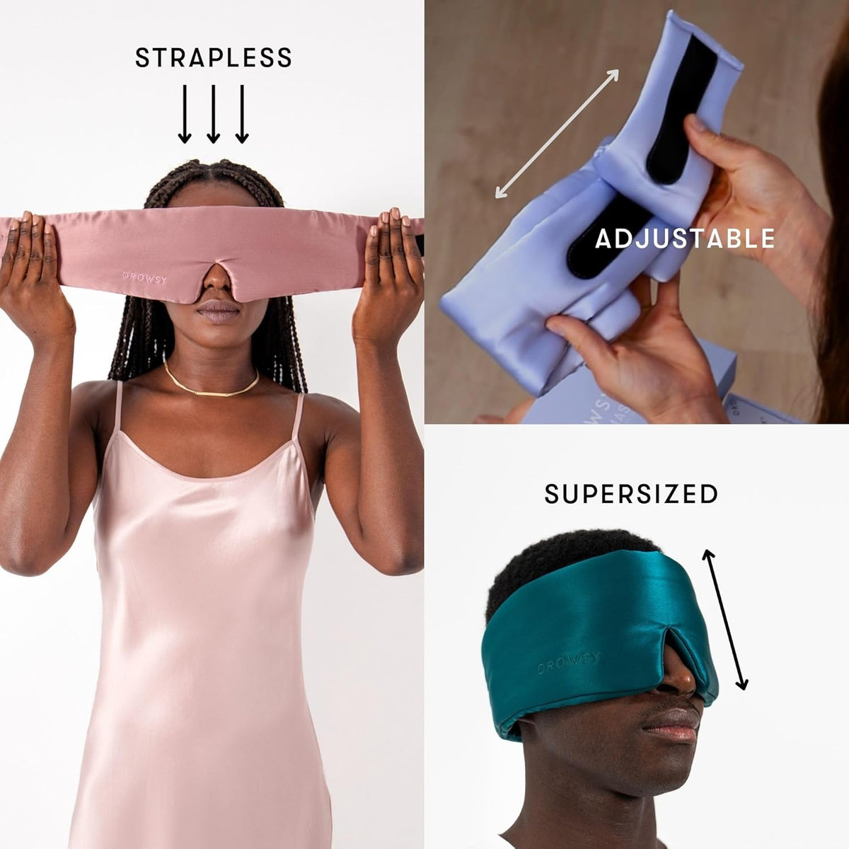 DROWSY Silk Sleep Mask. Face-Hugging, Padded Silk Cocoon for Luxury Sleep in Total Darkness.