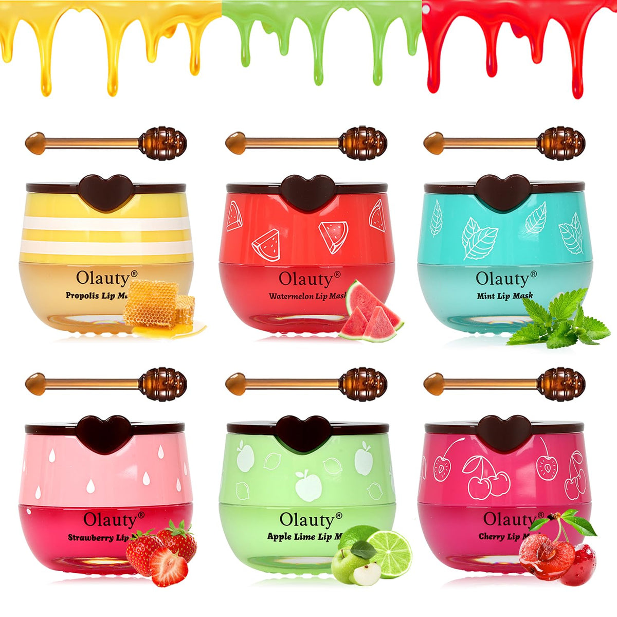6 PCS Bee Lip Balm Lip Care,Fruit Extract &Vitamin E with Propolis Lip Sleeping Mask Honey