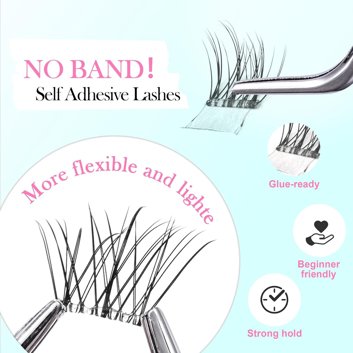 GAQQI Self Adhesive Eyelashes Clusters, No Glue Lash Clusters 10-16mm Wispy & Natural Cluster