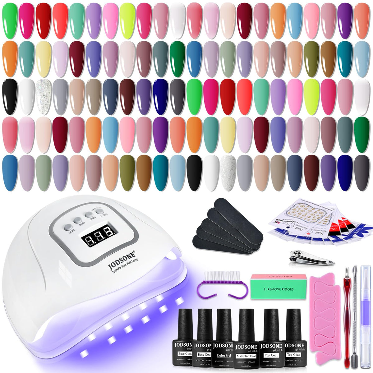 JODSONE 60 Bottles of Gel Nail Polish Kit with U V Light 55 Kinds of Gorgeous and Charming Gel