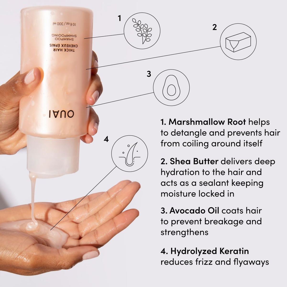 OUAI Thick Shampoo and Conditioner Set - Sulfate Free Shampoo and Conditioner for Thick Hair - Made