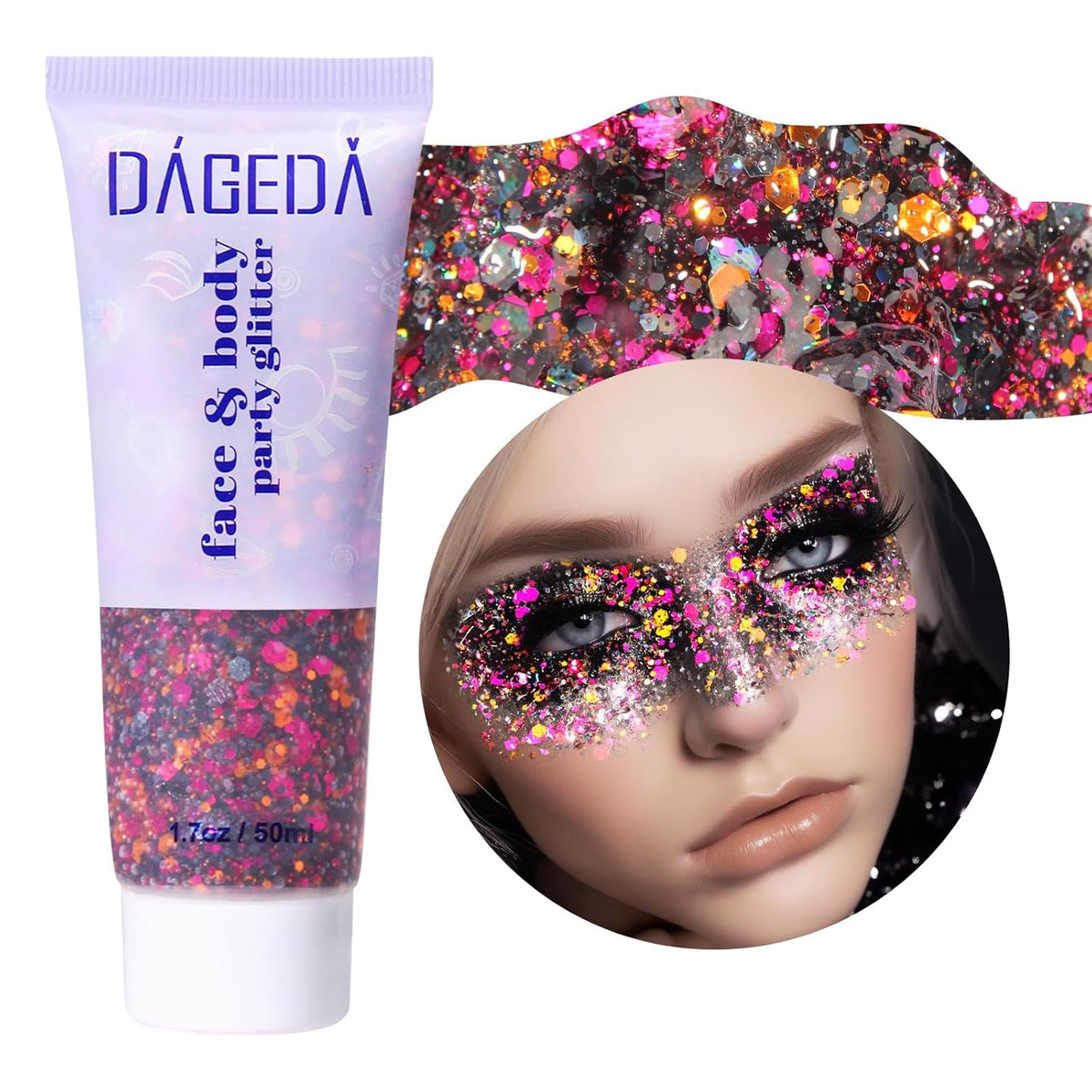 DAGEDA Halloween Black Body Glitter Gel, Face Hair Glitter Body Shimmer, Halloween Costume