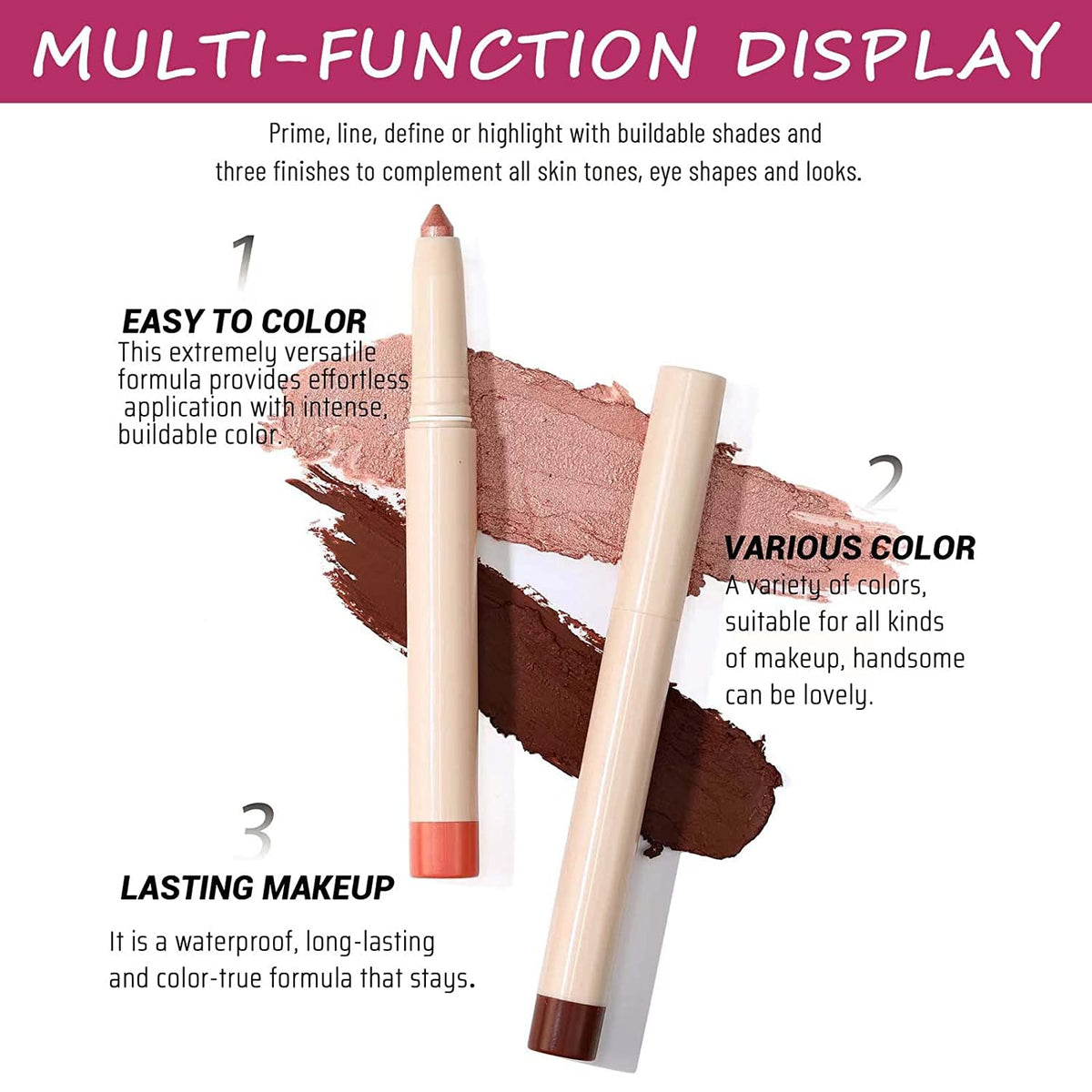 Pink Matte Eyeshadow Pencil, Waterproof Long Lasting Eye Shadow, High Pigment Hypoallergenic