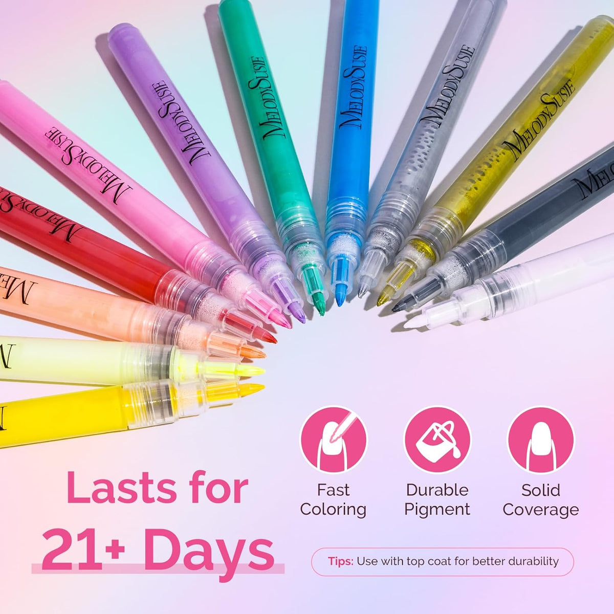 MelodySusie Nail Art Pens Set, 12 Colors 0.7MM Nail Polish Pens for Nail Art, Nail Dotting Tool