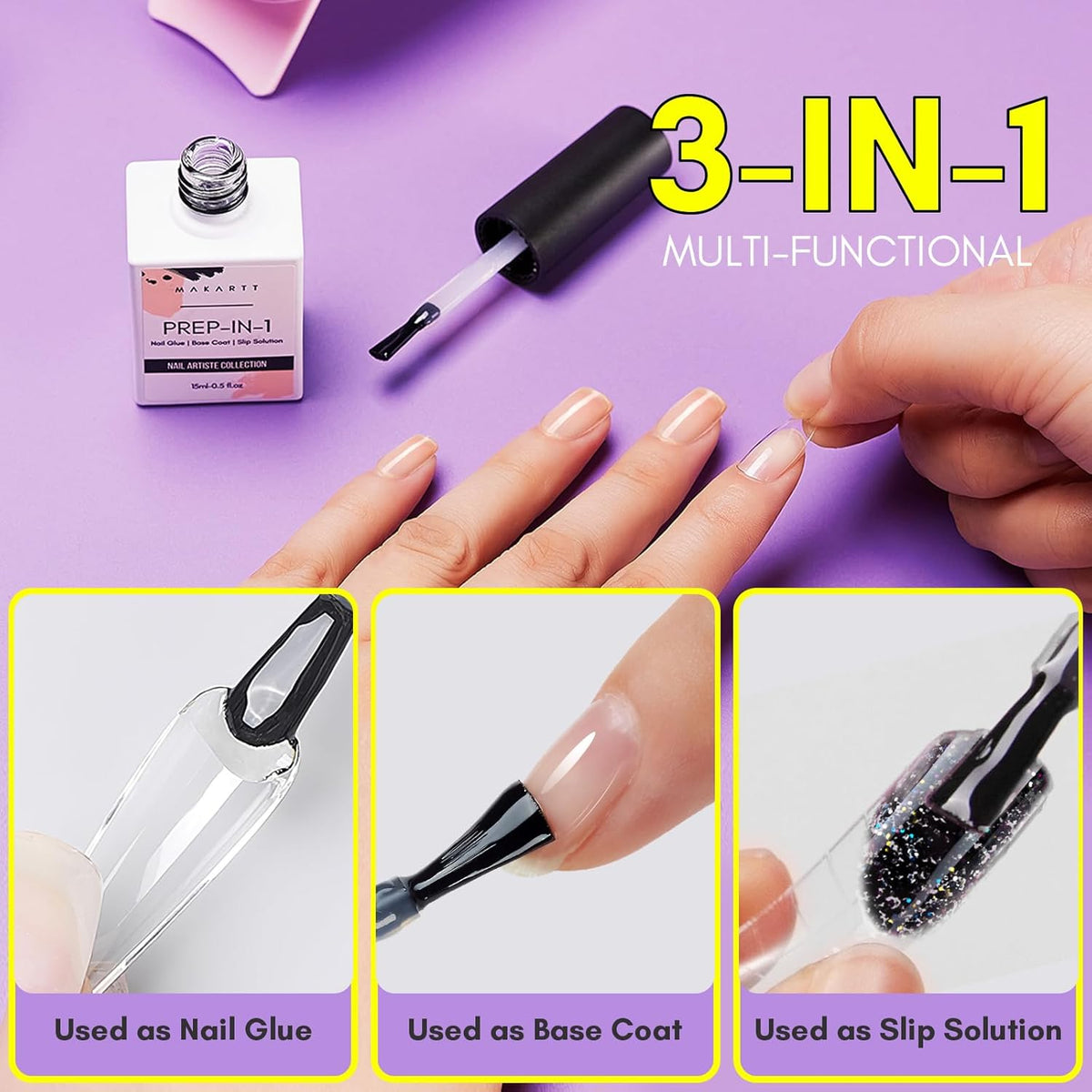 Makartt Gel Nail Glue: 3 in 1 Nail Glue for Acrylic Nails Extension Super Strong Adhesive Bond Long