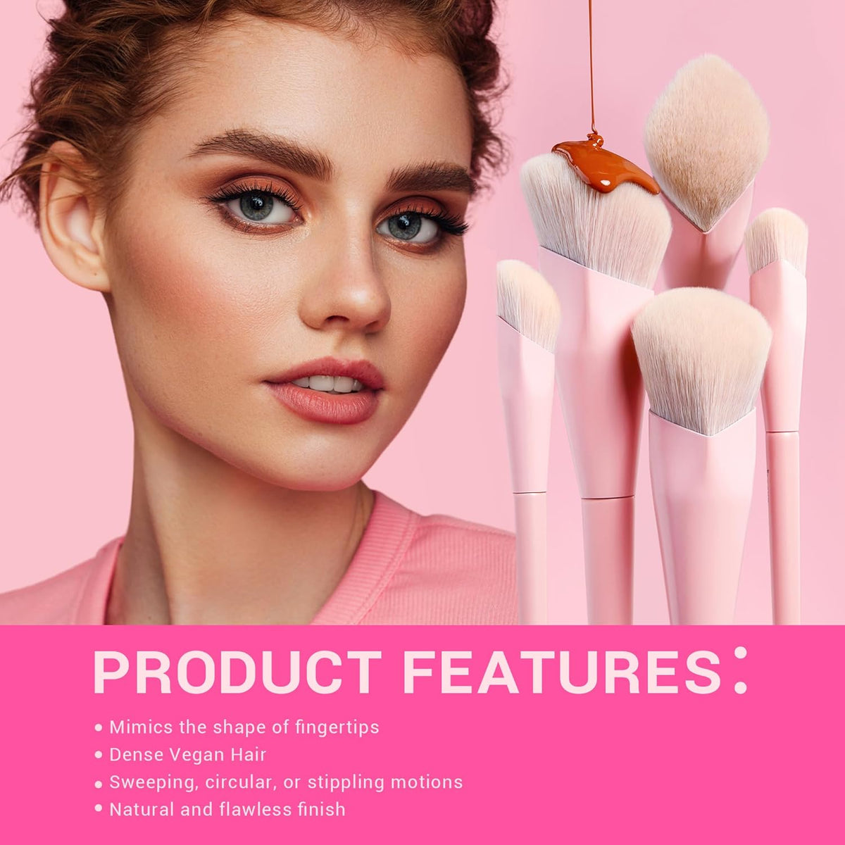 Jessup Pink Makeup Brushes Set 14Pcs Make up Brushes Premium Vegan Foundation Concealer Blush