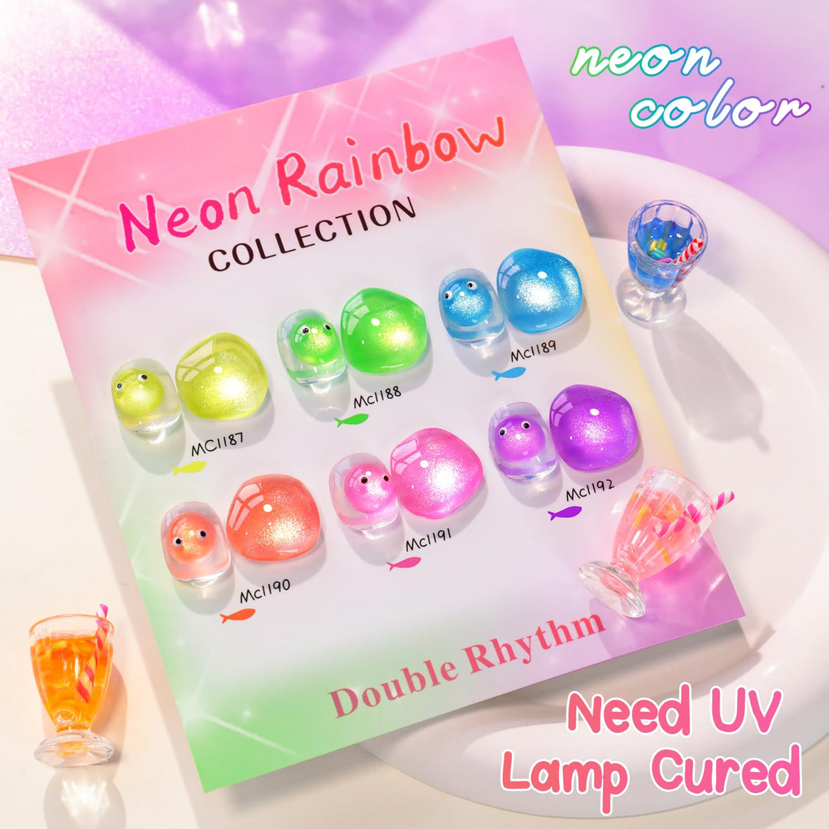 Double Rhythm Cat Eye Gel Nail Polish Set of 6 Same Color Same Bottle 0.5 Oz Shimmer Glitter with