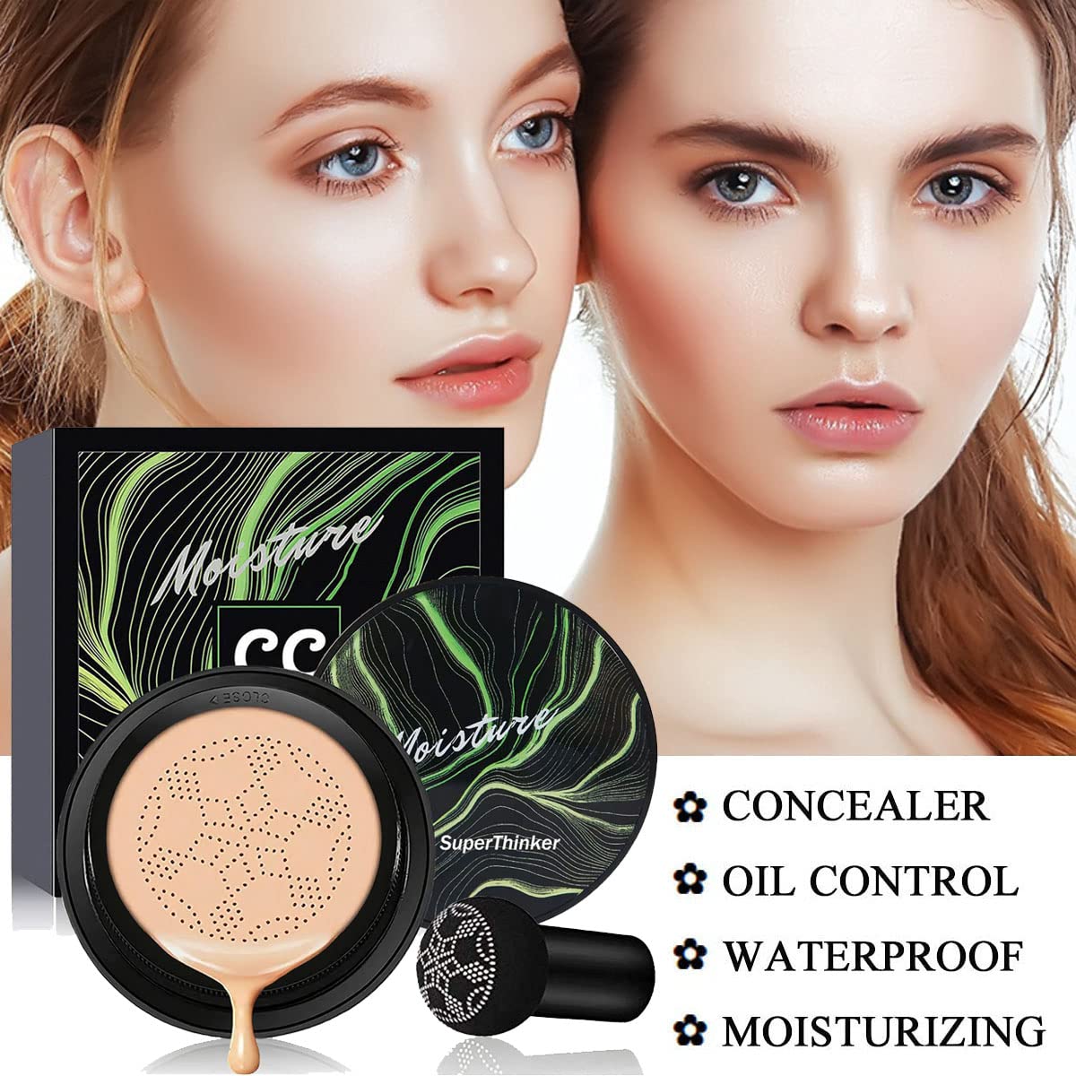Air Cushion CC Cream Mushroom Head Foundation, Moisturizing BB Cream Makeup Long Lasting Matte