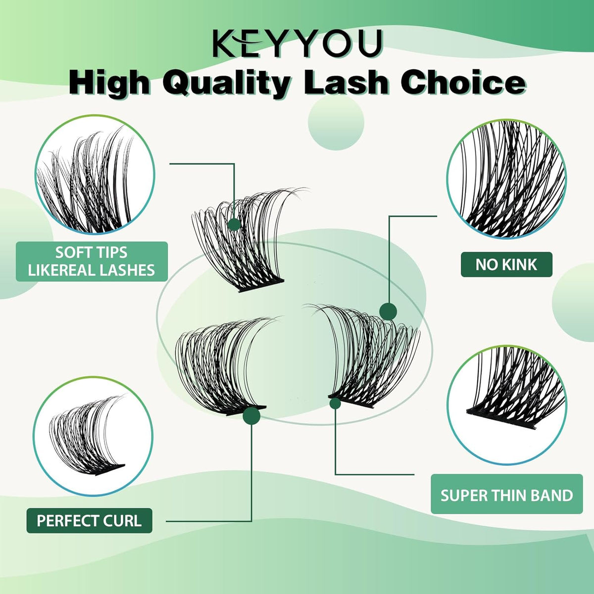Lash Clusters 96pcs Individual Lashes D Curl 10mm Cluster Lashes KEYYOU Volume Wispy Lash Extension