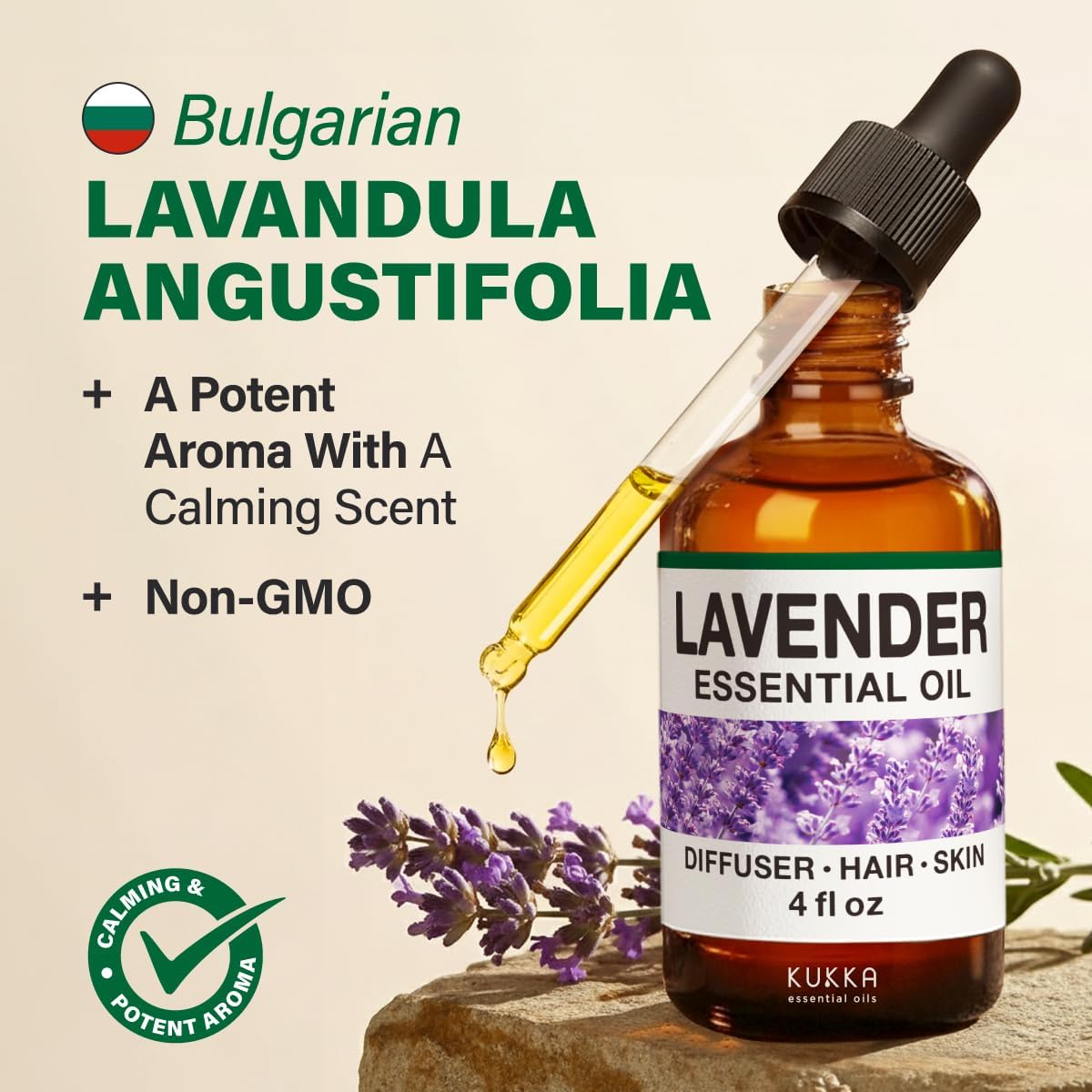 Kukka Lavender Essential Oil for Diffuser, Skin, Hair, Aromatherapy Huge - 4 Fl Oz, DIY Soap Making