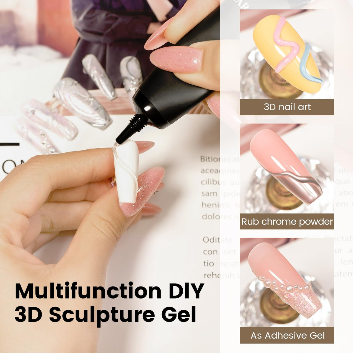 RARJSM 3D Sculpting Gel for Nail Art Designs DIY NailCharms Rhinestone Glue 3D Nail Craving