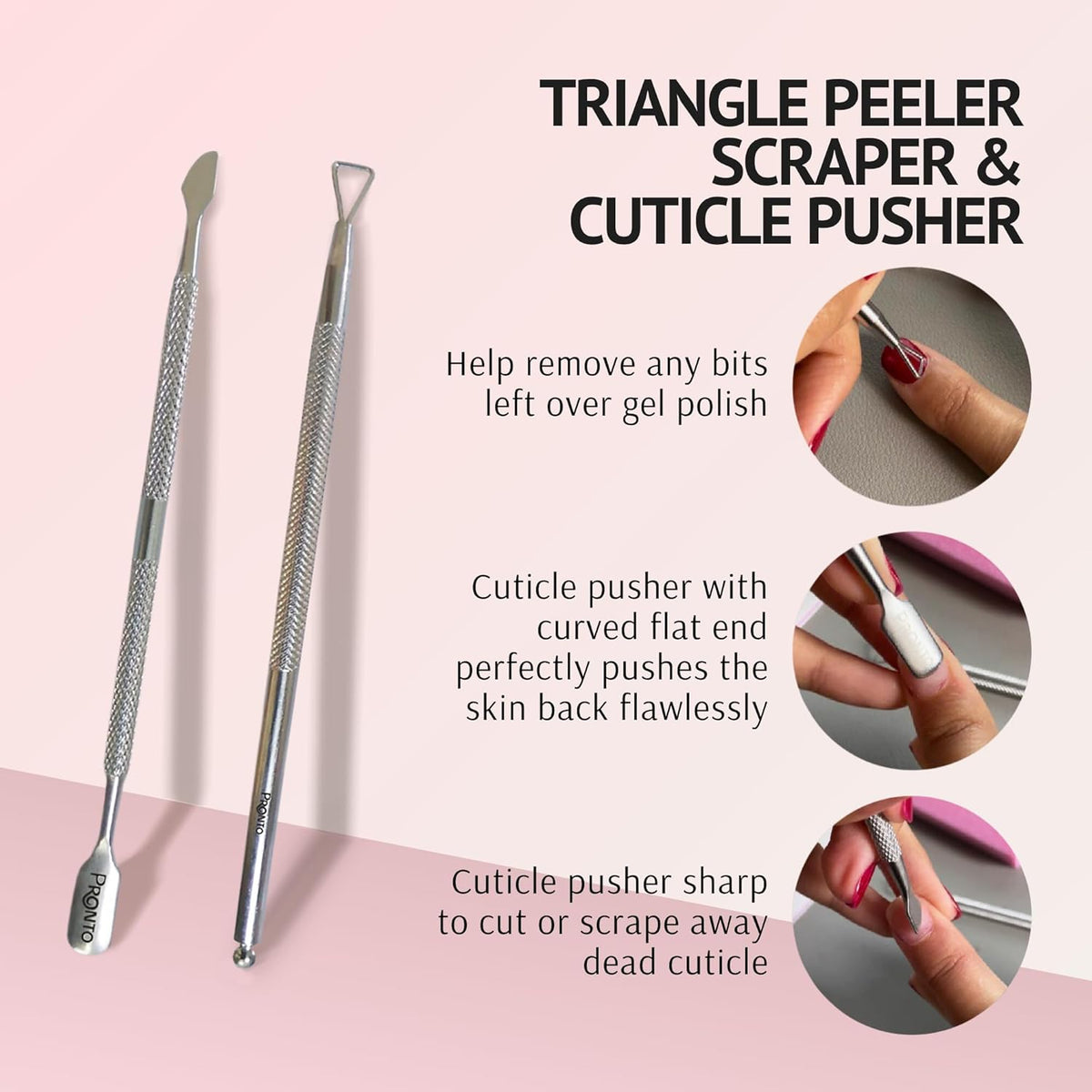 Pronto Acetone Nail Polish Remover 8 Fl Oz with Manicure Kit - Includes Nail File, Buffer, Pusher