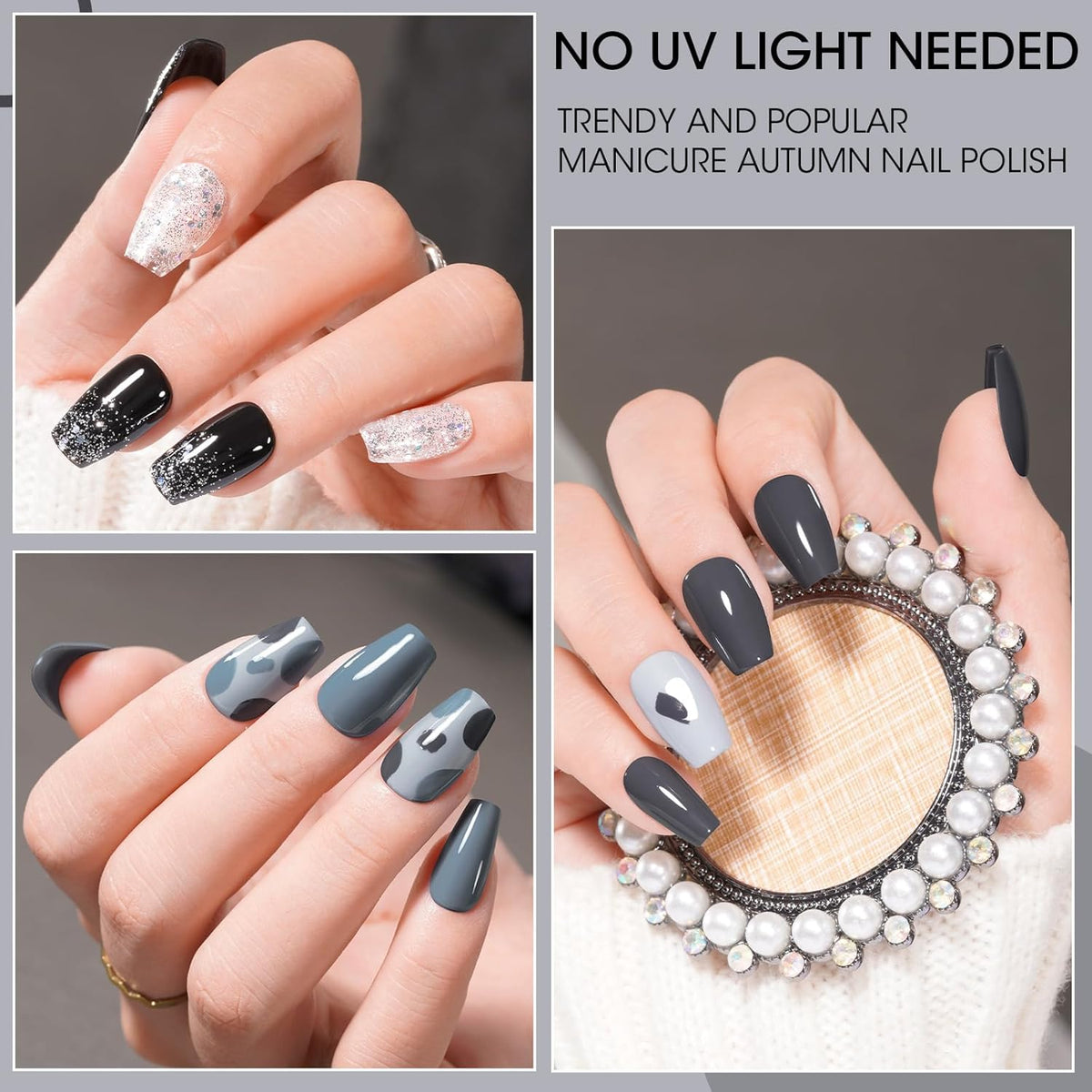GELLEN Black White Gray Nail Polish Set, Quick Dry Natural Traditional Regular Nail Polish Fall