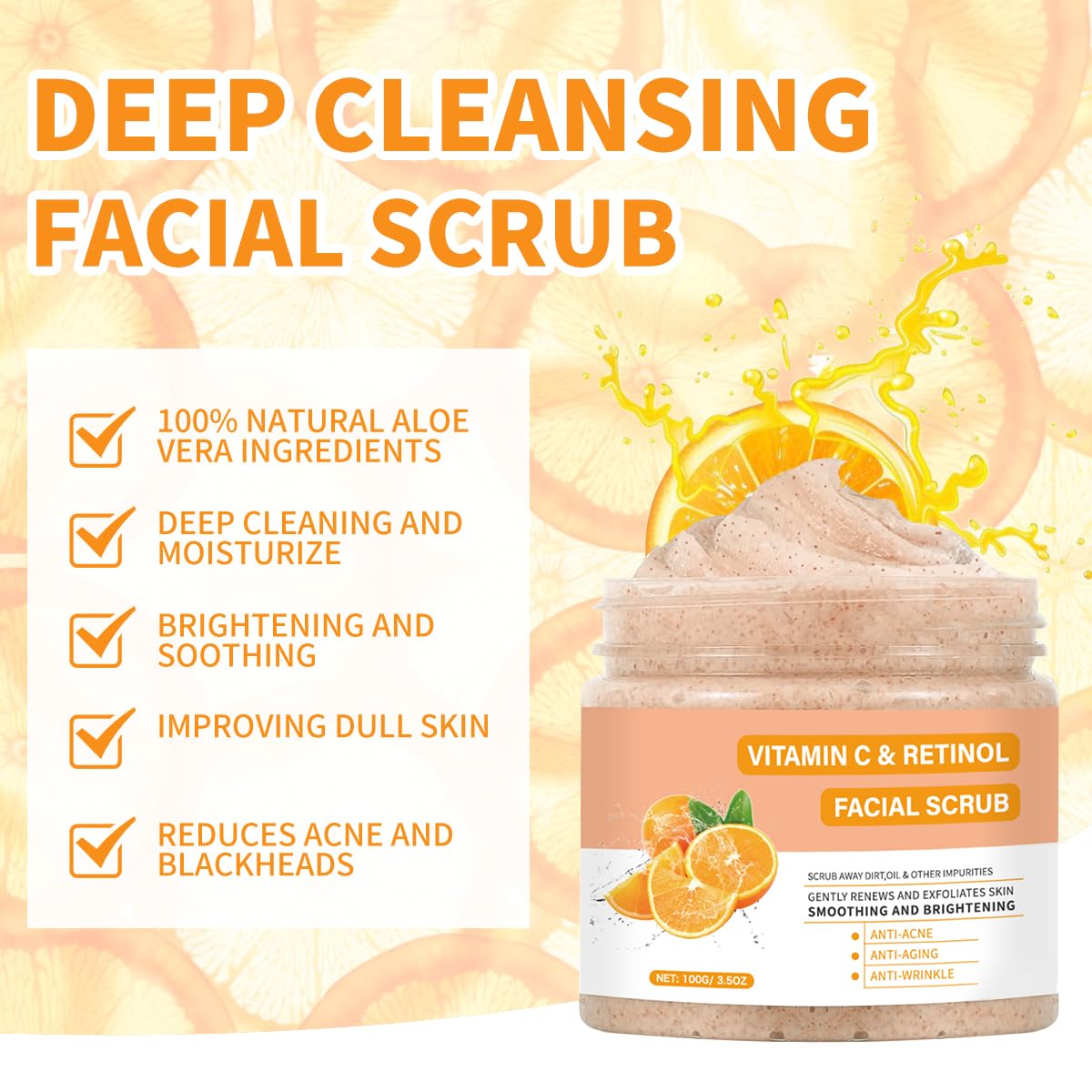 Vitamin C Face Scrub, Exfoliating Facial Wash with Retinol, Facial Scrub,Facial Exfoliating Scrub
