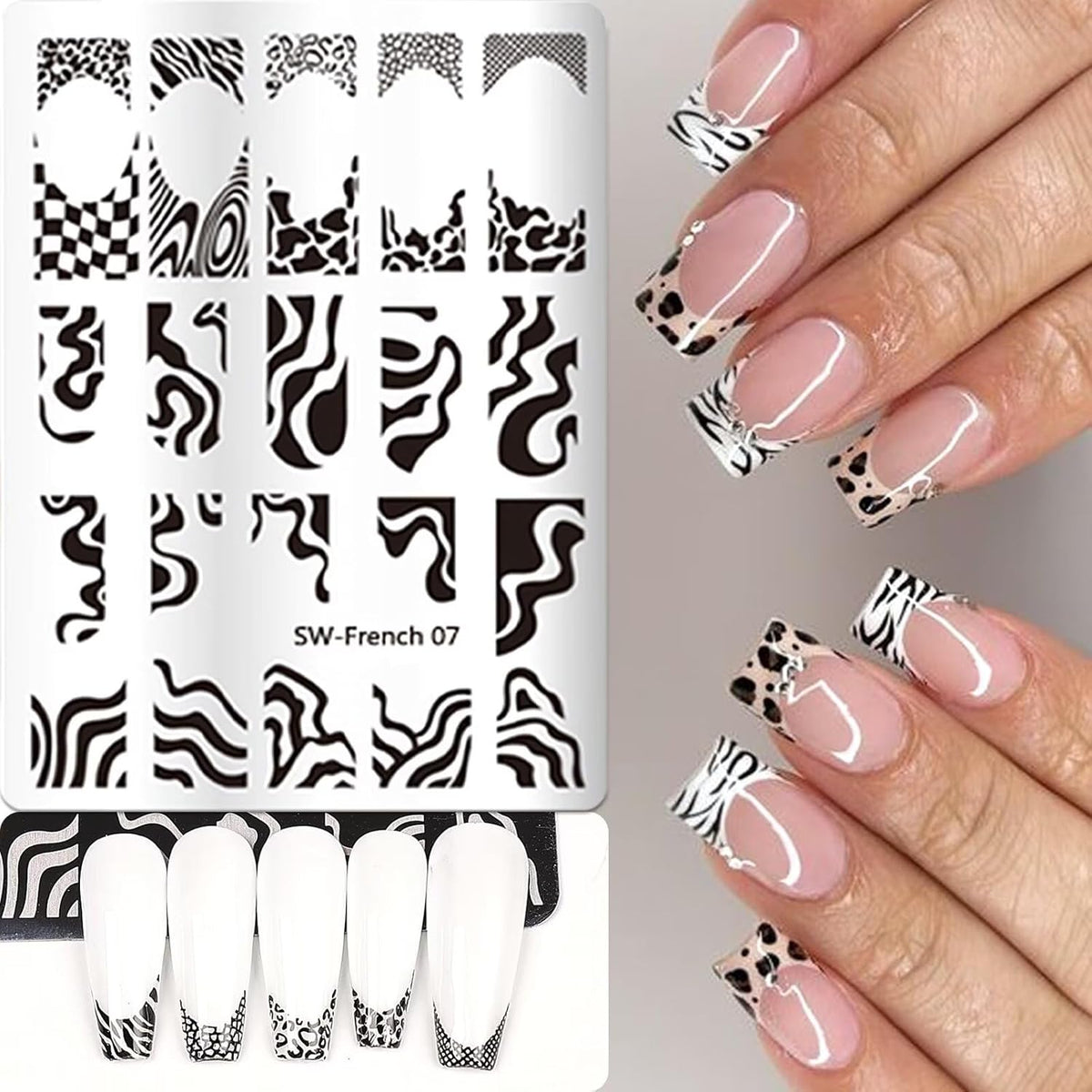 French Tip Nail Stamping Plate- 10 pcs Nail Stamper Kit Silicone Nail Stamper French Nail Stamp