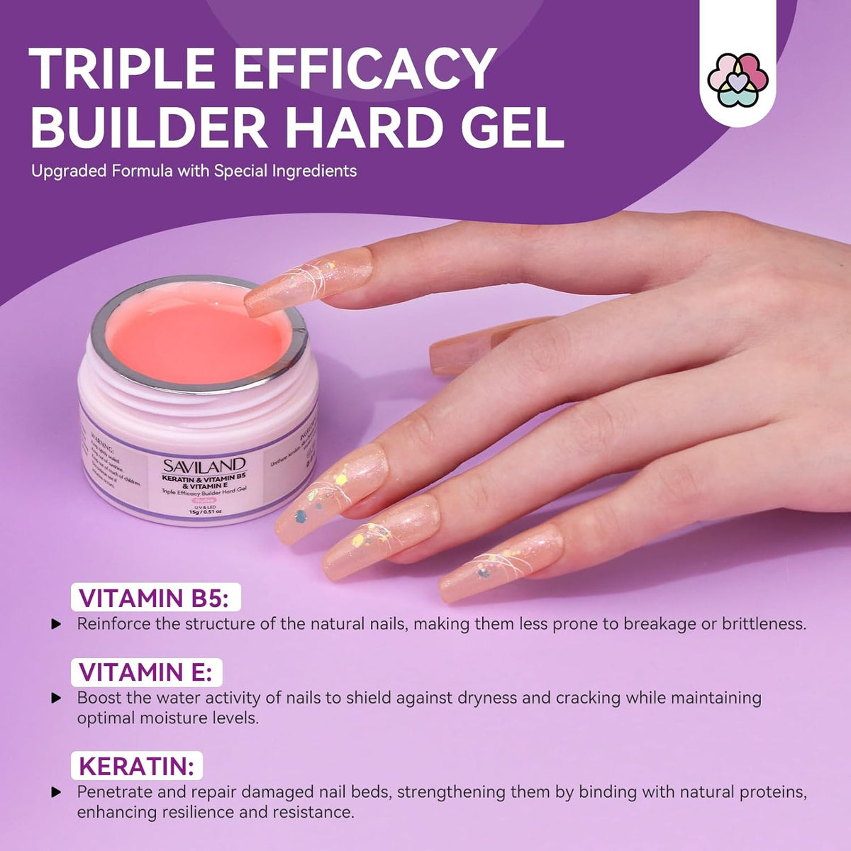 SAVILAND Builder Nail Gel Set with Nail Drill - 3 Pcs Hard Gels(VE&VB5&Kerain) Clear Pink Nudes