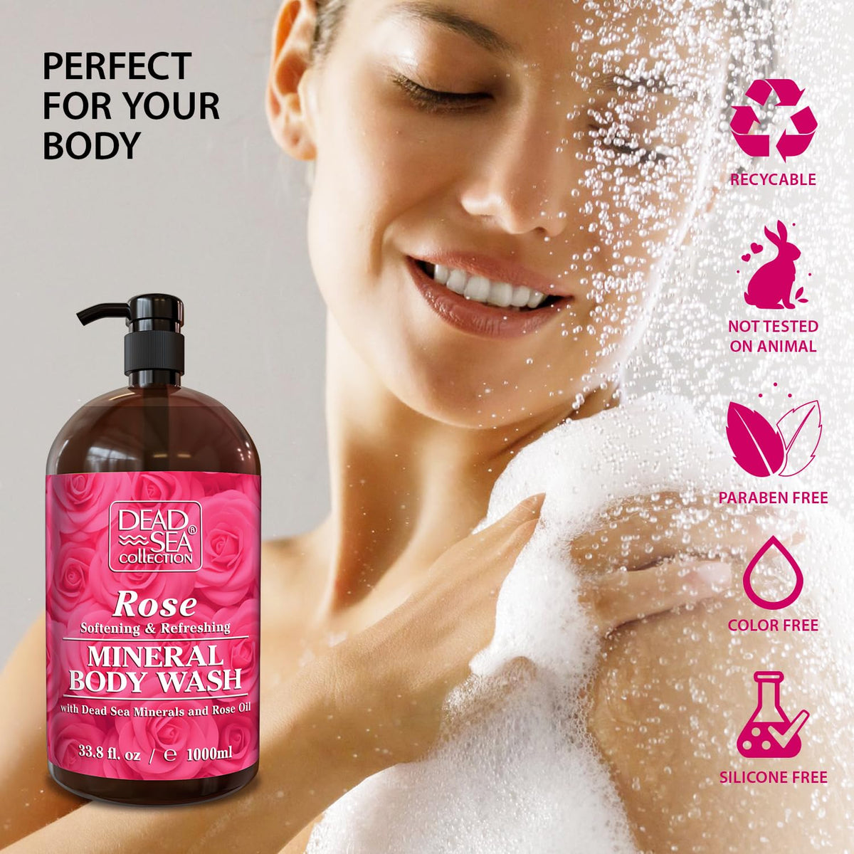 Dead Sea Collection Rose Body Wash for Women and Men - with Pure Dead Sea Minerals and Rose Extract