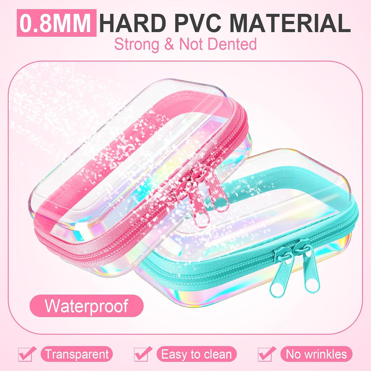 Hoolerry 3 Pcs Clear Hard Zipper Case Plastic Pouch Transparent Hard Case Clear Makeup Bag Portable