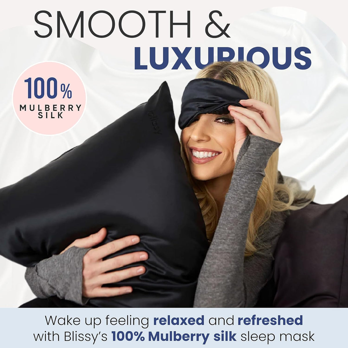 Blissy Silk Sleep Mask - Silk Eye Sleeping Mask for Women & Men for Total Blackout - Silk Eye Mask