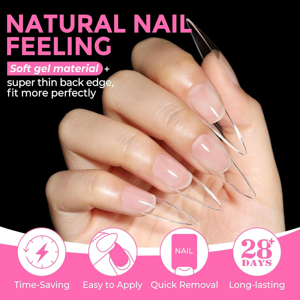 UNA GELLA Long Stiletto Gel Nail Tips: 216pcs Stiletto Almond Fake Nails Pre-Shape Long Almond