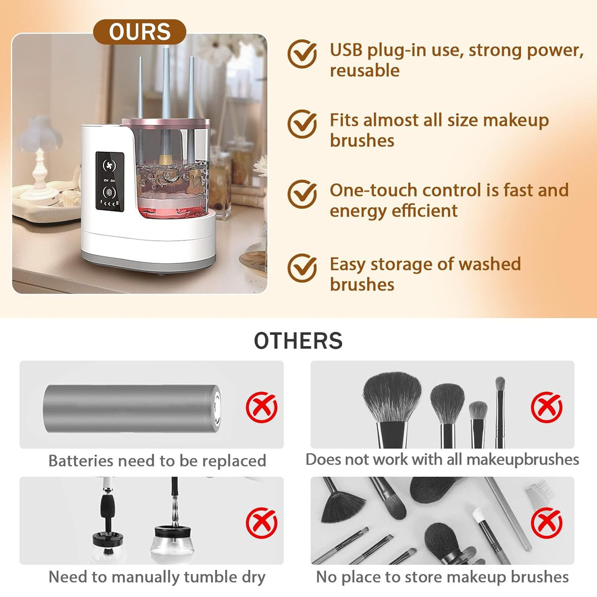 Electric Makeup Brush Cleaner Machine With Makeup Brush Dryer, Automatic USB Cosmetic Brushes