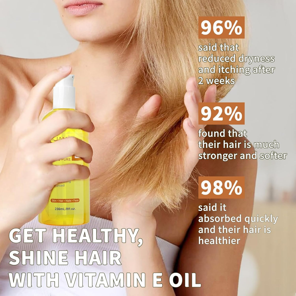 Organic Vitamin E Oil 50,000 IU for Skin, Pure & Natural Vitamine oils for Scars Hair, Face, Nail