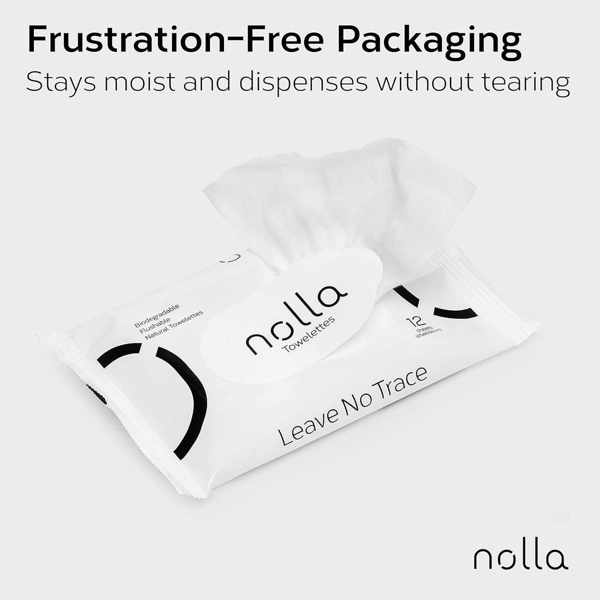 Nolla Flushable Wipes Travel Packs, 100% Plant-Based, Plastic-Free and Biodegradable - Unscented +
