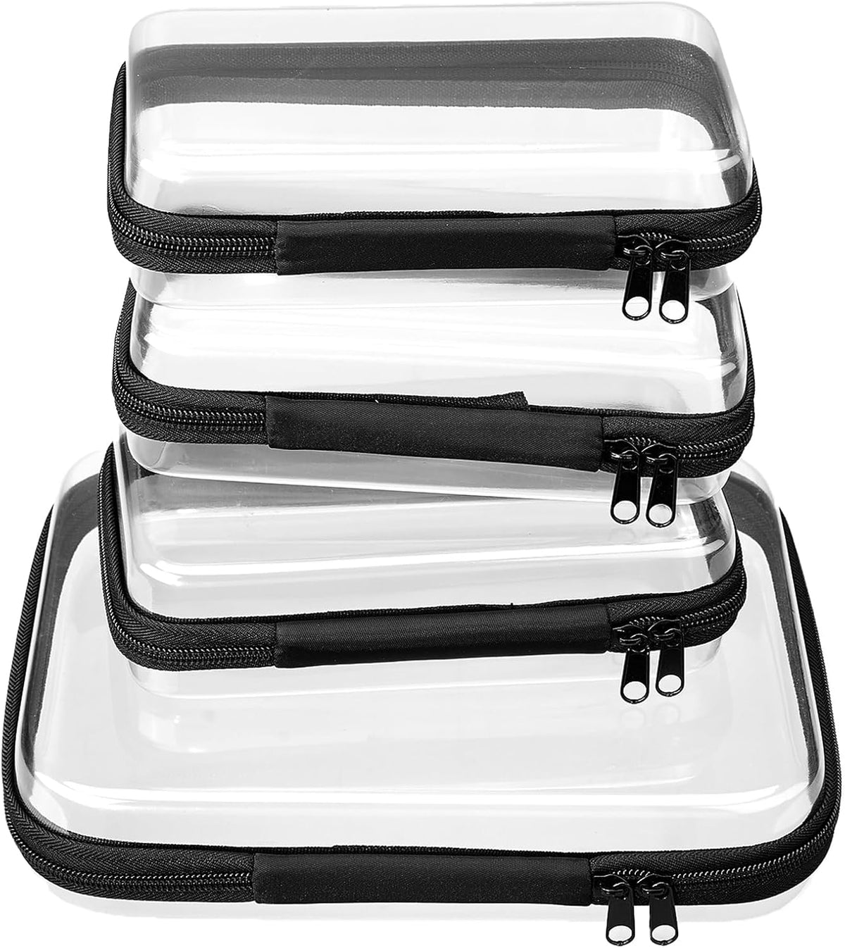 4 pcs Clear Zipper Pouches,Hard Shell Zipper Case, Toiletry Bag for Travel, CLear Diaper Bag
