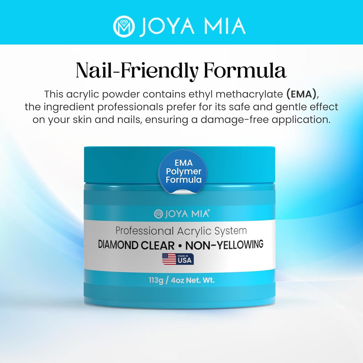 Joya Mia Acrylic Powder for Nails, MMA-Free, Super Adhesion Professional Powder for Flawless &