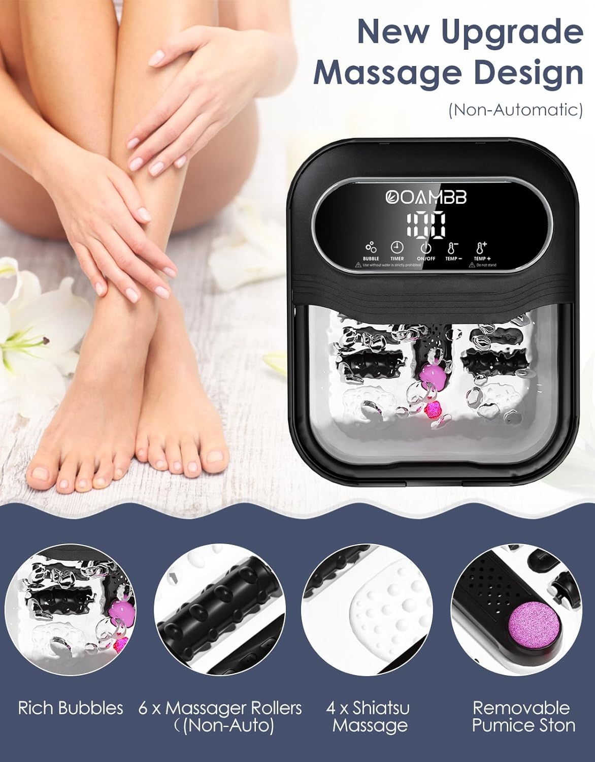 Collapsible Foot Spa with Heat, Bubble and Temp Control, Foot Bath Massager with XL Touch Screen