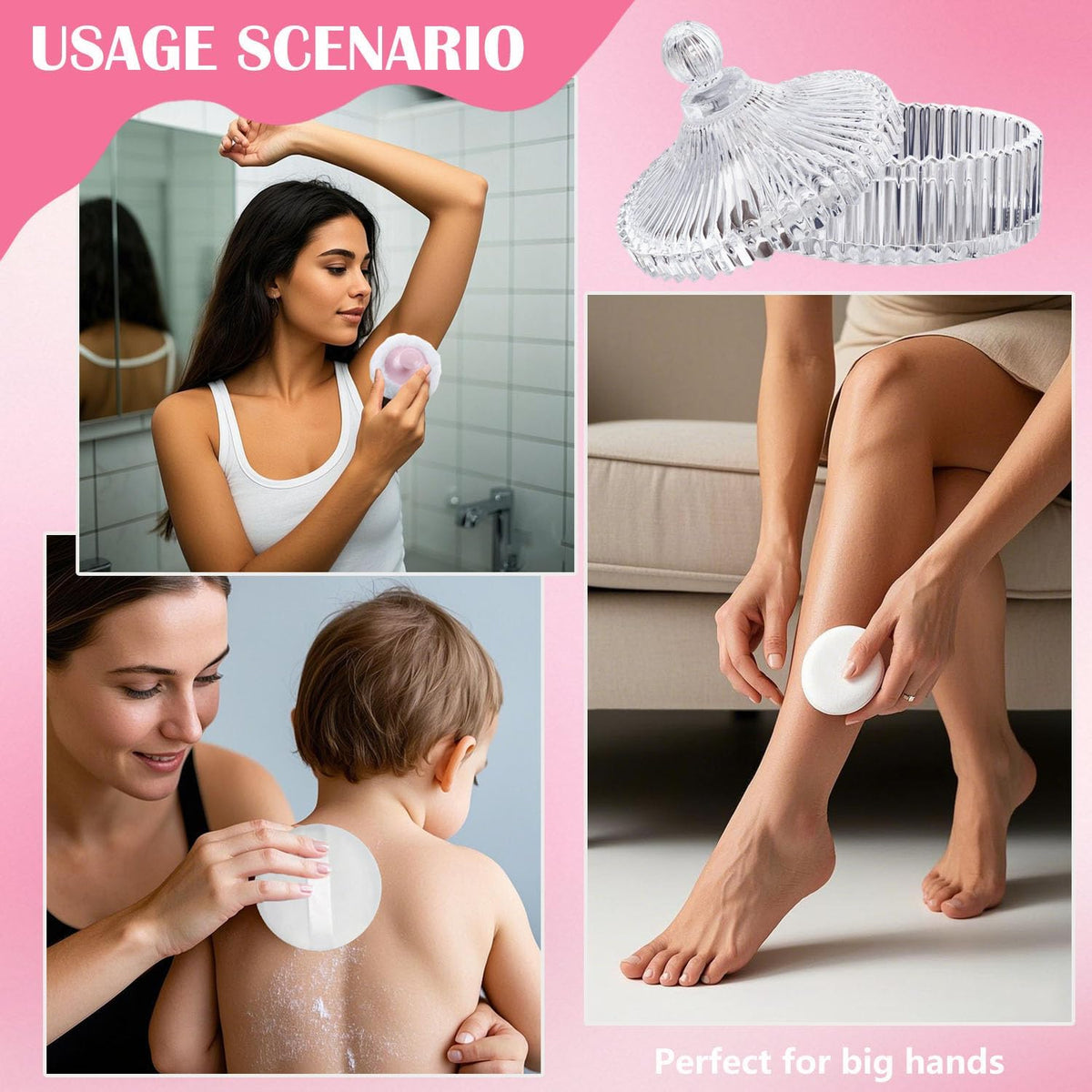 Large Body Powder Puff and Container Set - Velour, Dusting Powder Puffs for Women Baby and Loose