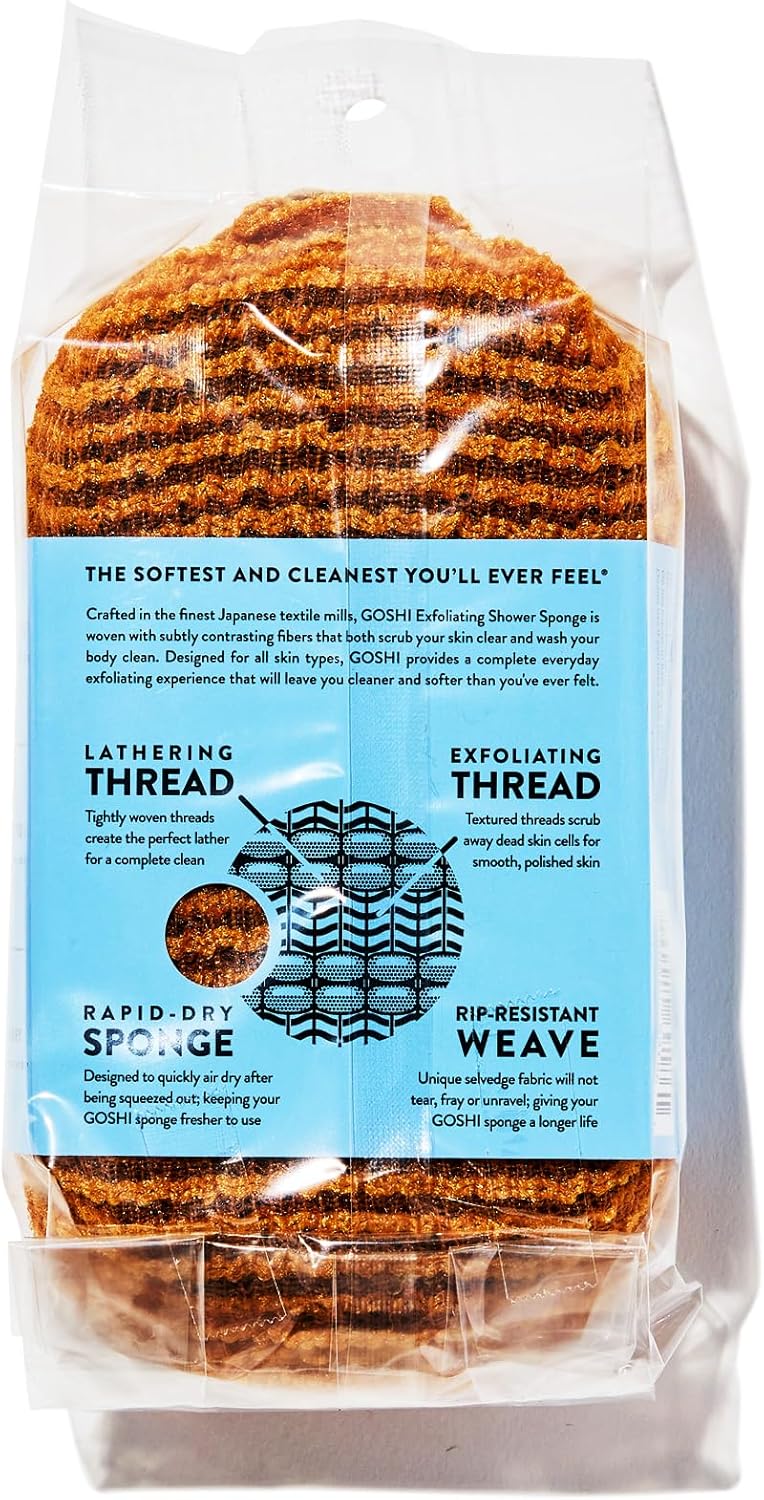 GOSHI Exfoliating Shower Sponge - Rip-Resistant, Rapid-Drying Exfoliating Bath Sponge for All Skin