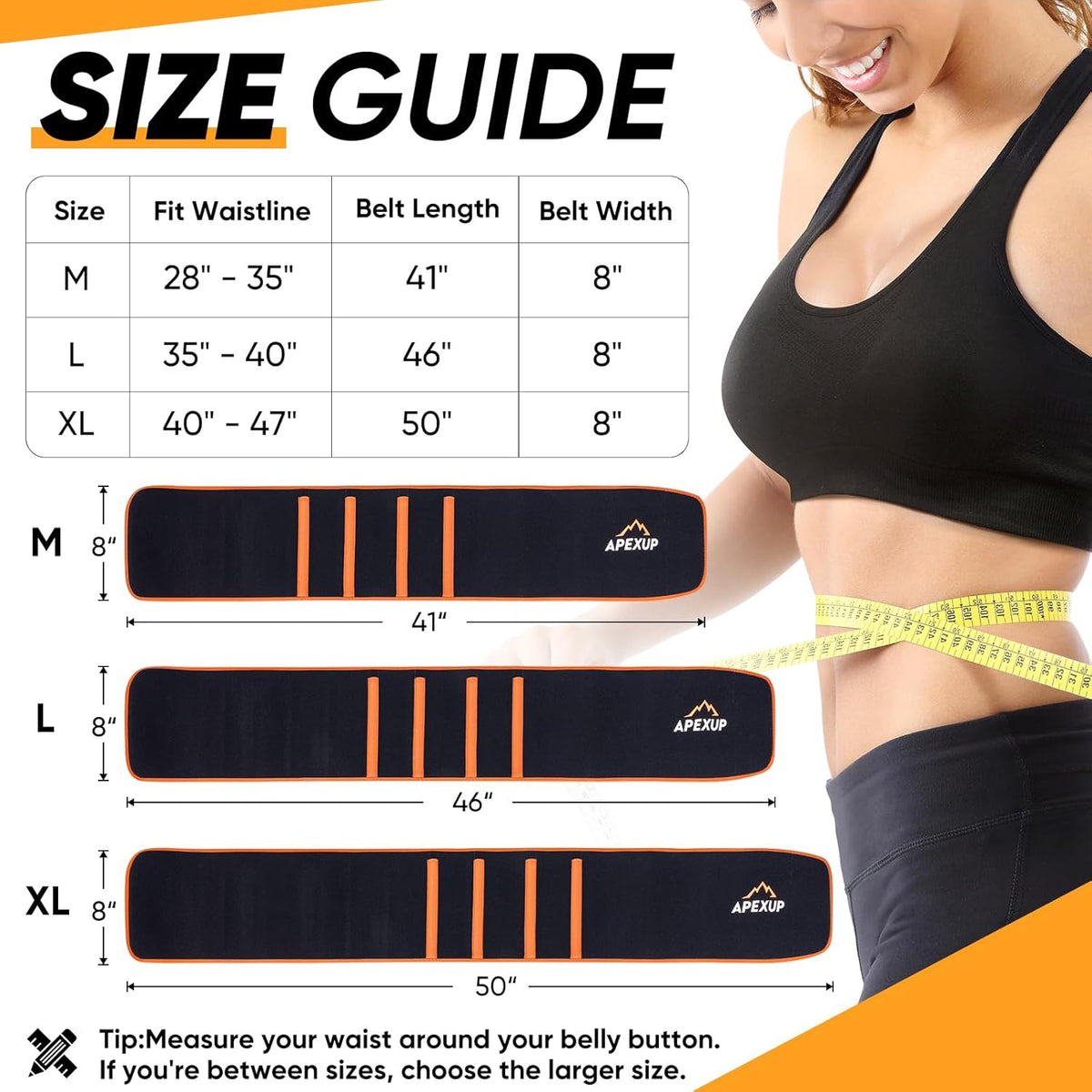 APEXUP Sweat Waist Trainer for Women and Men, Neoprene Waist Trimmer Belt Slimming Sweat Band with